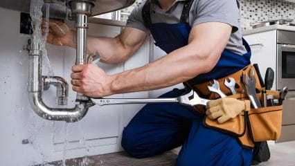 Technician using electronic equipment to detect a plumbing leak in Erie
